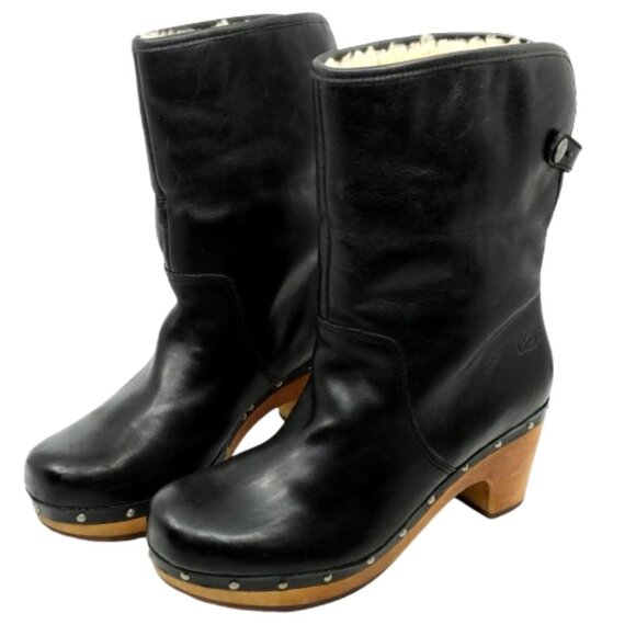 UGG~Lynnea II CLOG BOOTS~BLACK LEATHER/SHEARLING~7 - Picture 1 of 8